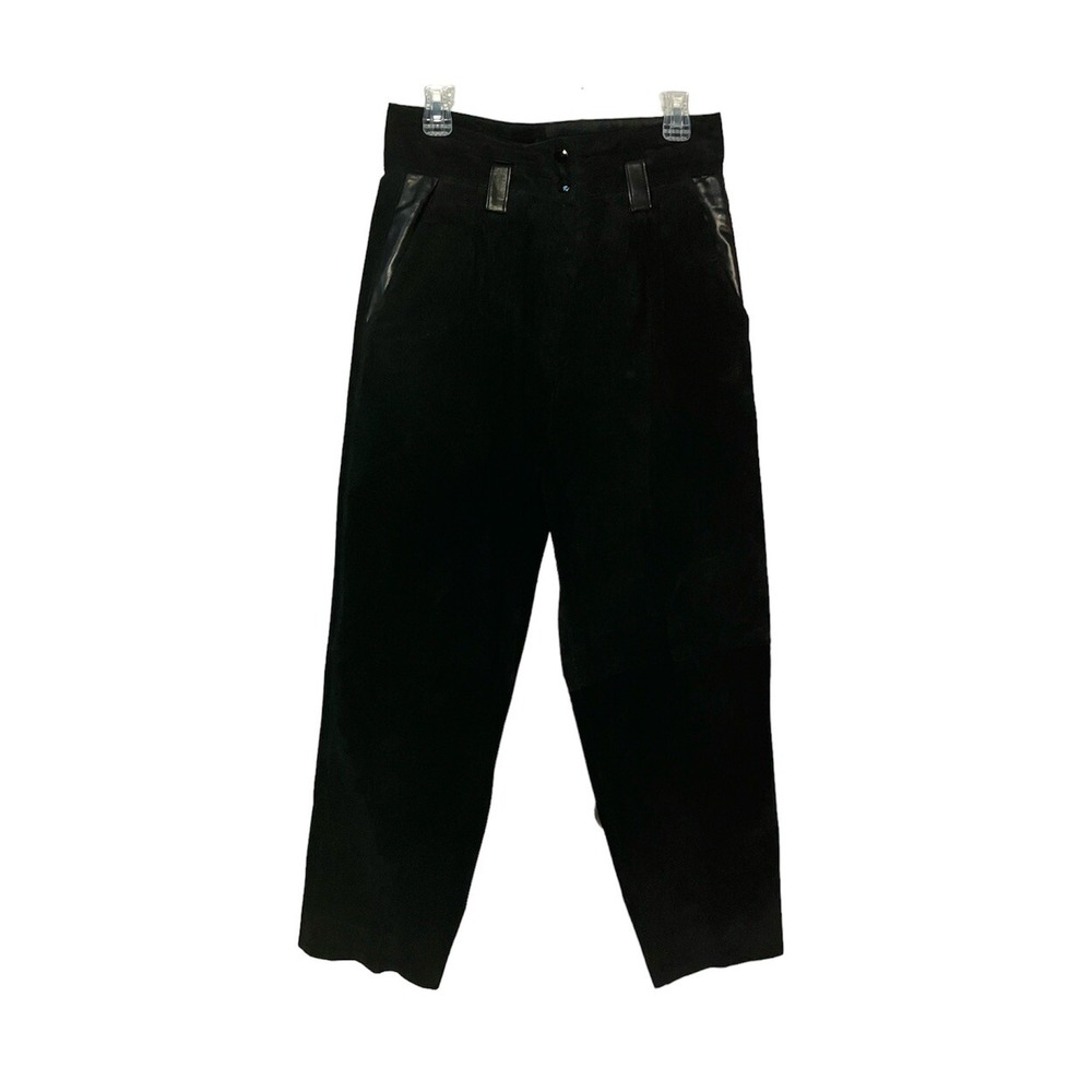Sharp Fashions Toronto Vintage Black Suede Leather Trim High Waisted Pants